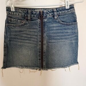 We The Free Blue Denim Mini Skirt with Zipper